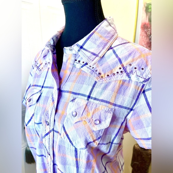 Cumberland Outfitters retro style  plaid western short sleeve shirt, embroidery - Picture 4 of 13